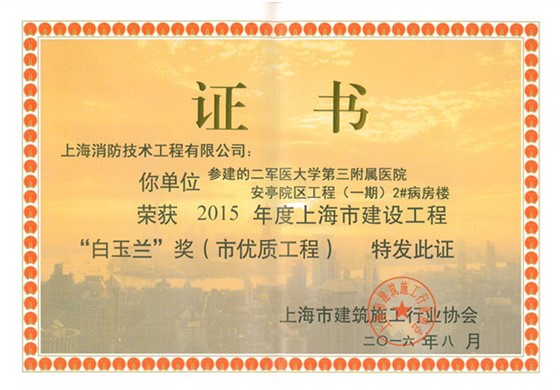 15年度白玉兰奖（市优质工程）（二军大安亭一期2#病房